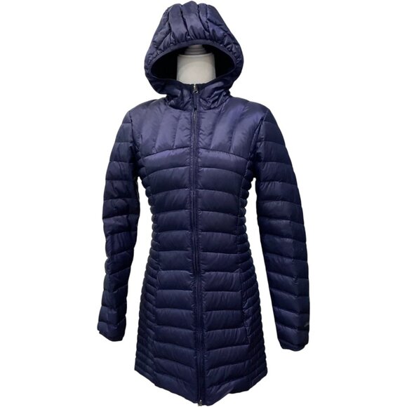 Eddie Bauer Long Down Parka Jacket Hood Navy Blue Size Small Tall - Picture 3 of 7